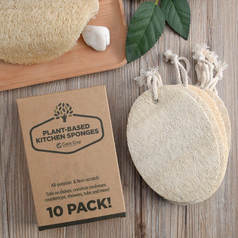 Gaia Guy Natural Loofah Dish Sponge - 10 Pack (6 + 4 Bonus) - 100% Plant-Based, Plastic-Free Kitchen Scrubber Pads | Compostable & Zero Waste Alternative to Traditional Sponges - Image 3